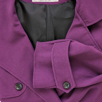 Vintage Art De La Mode Purple 100% Wool Trench Coat Belted Made in USA