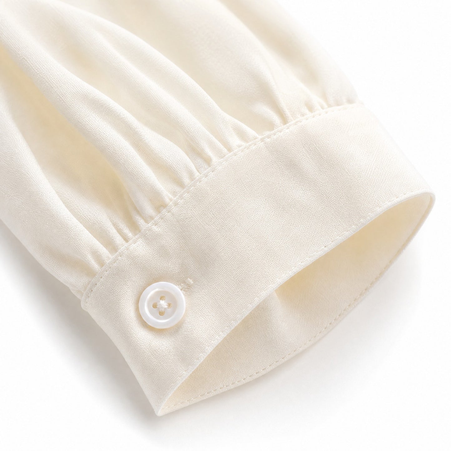 NWT 100%Silk Tara Jarmon  Cream Ecru Crepe Silk Ruffle Neck Blouse | Balloon Sleeves | US 6