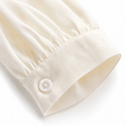 NWT 100%Silk Tara Jarmon  Cream Ecru Crepe Silk Ruffle Neck Blouse | Balloon Sleeves | US 6