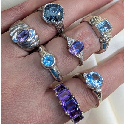 Vintage 925 Sterling Silver Amethyst Ring Size 7 Sculptural Statement Ring
