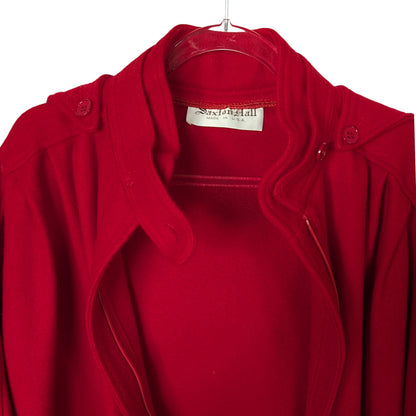 Vintage Red 100% Wool Cape with Detachable Hood and  Funnel Collar