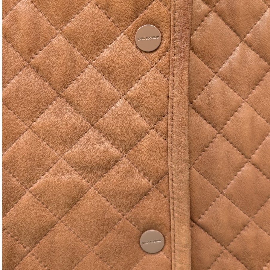 Dana Buchman Cognac Brown Quilted Genuine Leather Jacket Snap Front Size S