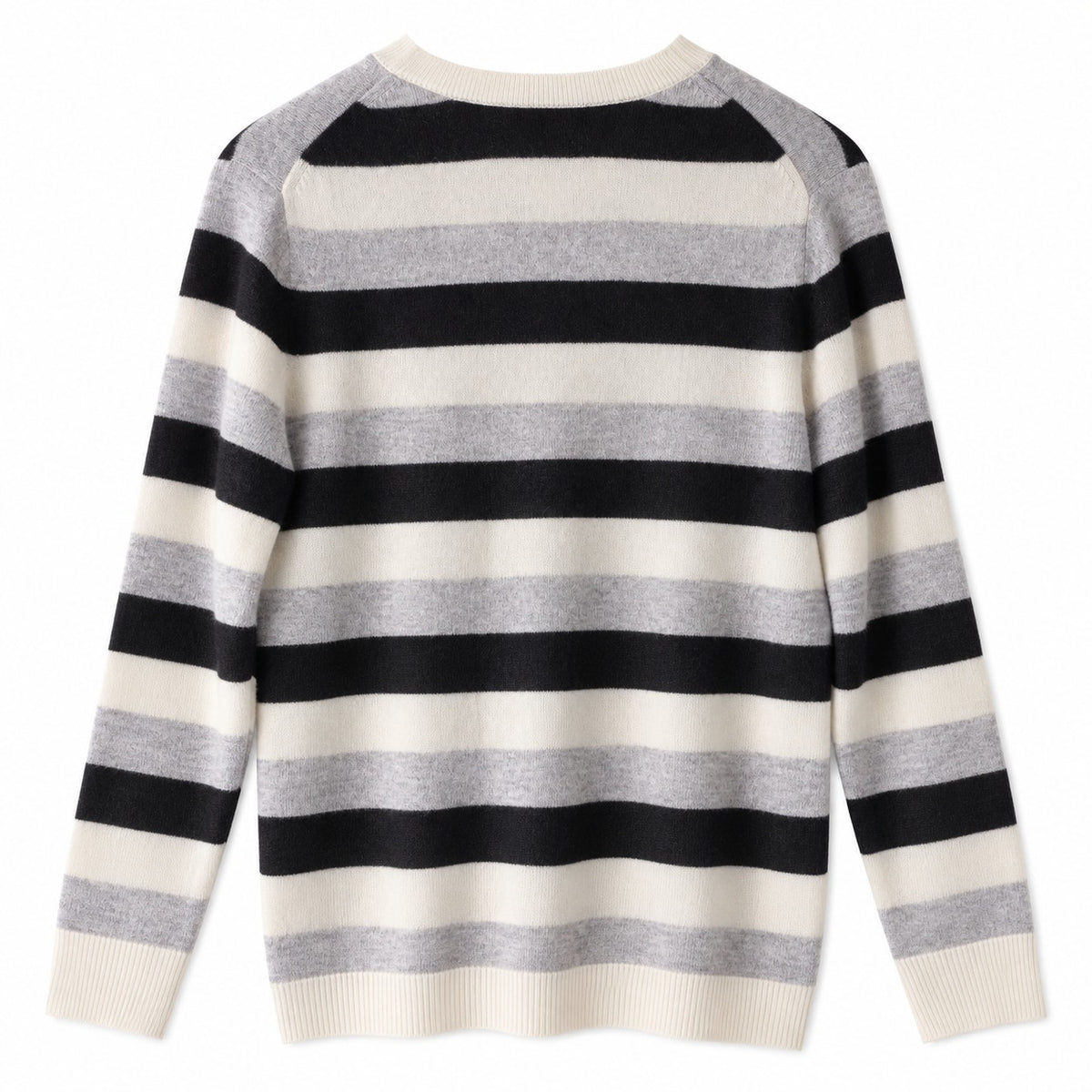Charter Club Luxury 100% Cashmere Striped V-Neck Sweater, Black Gray Ivory, M