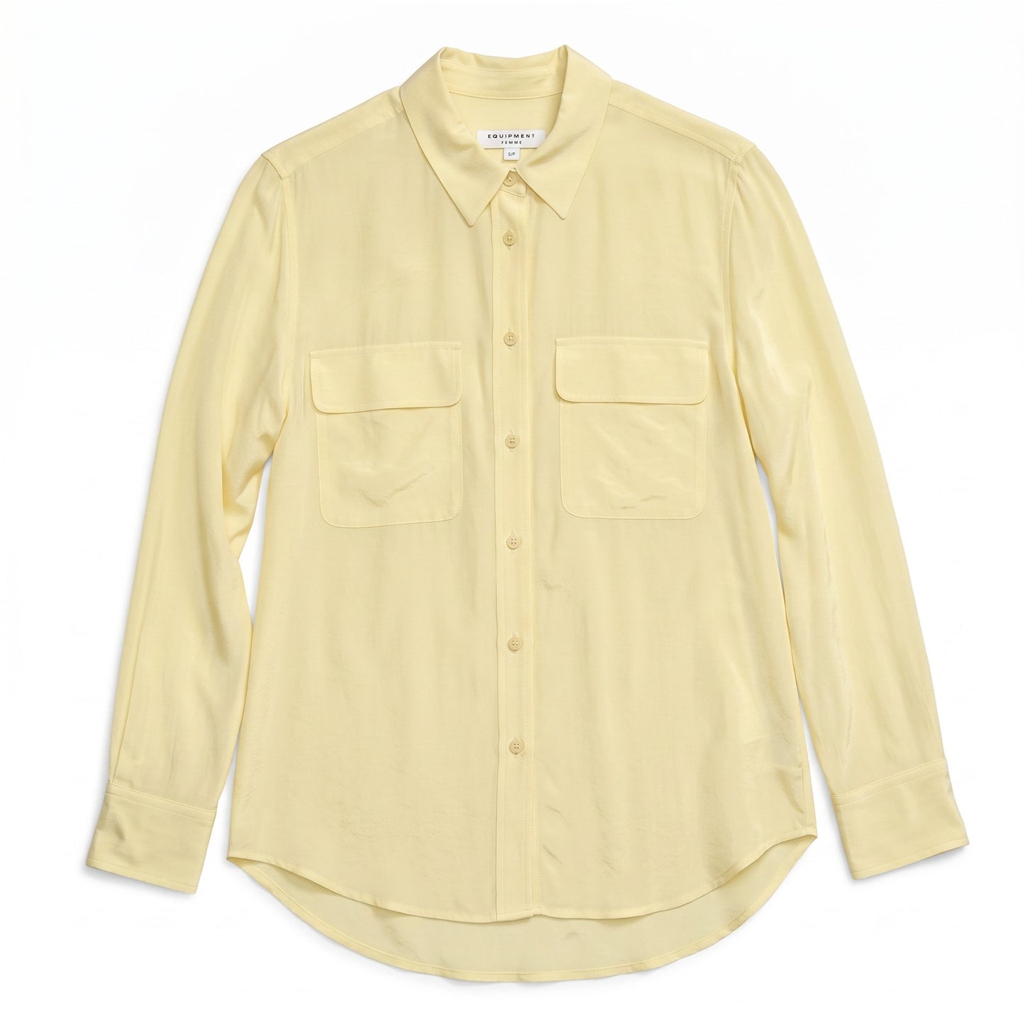 100% Silk Equipment Femme Fresh Yellow Silk Blouse Signature Dual Pocket Button-Down