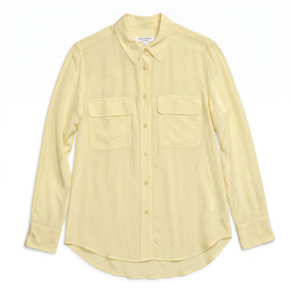 100% Silk Equipment Femme Fresh Yellow Silk Blouse Signature Dual Pocket Button-Down