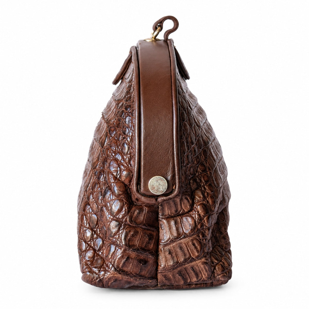 Vintage Genuine Crocodile Clutch Bag Medium Brown Structured Exotic Leather