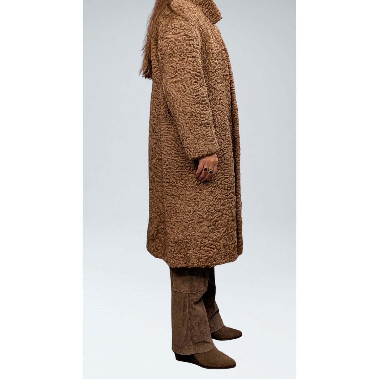 Rare Vintage Persian Lamb Fur Coat Beige Mid-Length Petite Fit