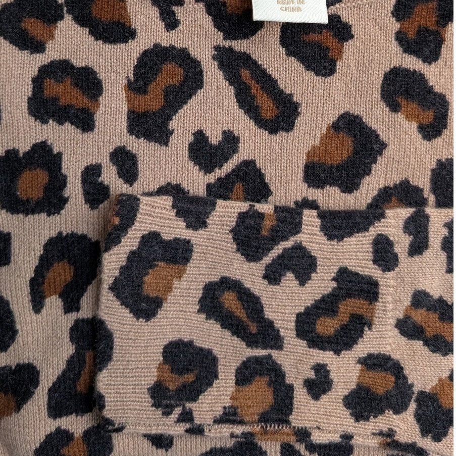 Cynthia Rowley 100% 2-Ply Cashmere Leopard Print Crew Neck Sweater, Size S
