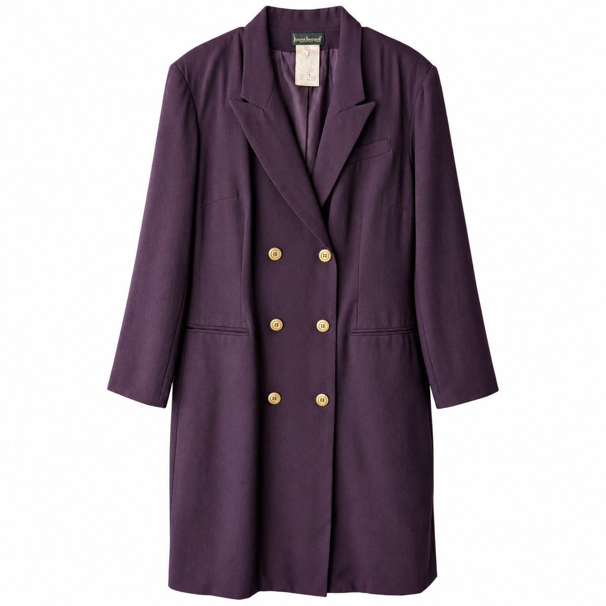 Vintage Harve Benard Plum Purple Wool Double Breasted Long Blazer Coat 18W