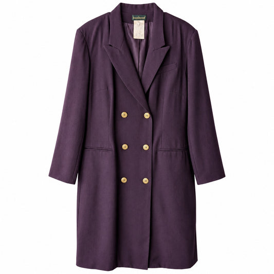 Vintage Harve Benard Plum Purple Wool Double Breasted Long Blazer Coat 18W