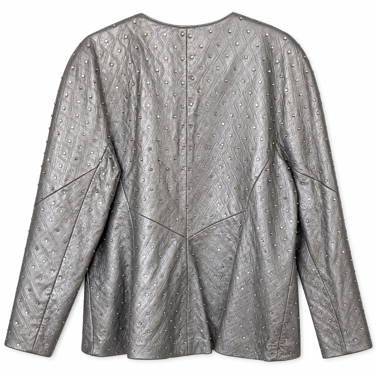 RARE DERO Rocco D'Amelio Silver Studded Leather Skirt Suit Quilted Jacket