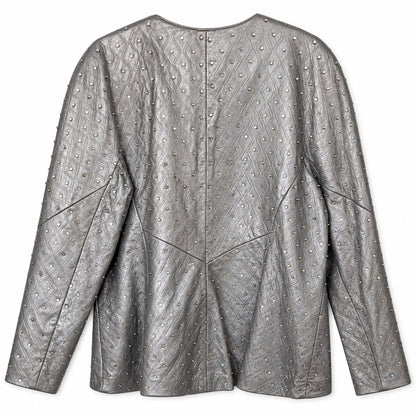 RARE DERO Rocco D'Amelio Silver Studded Leather Skirt Suit Quilted Jacket