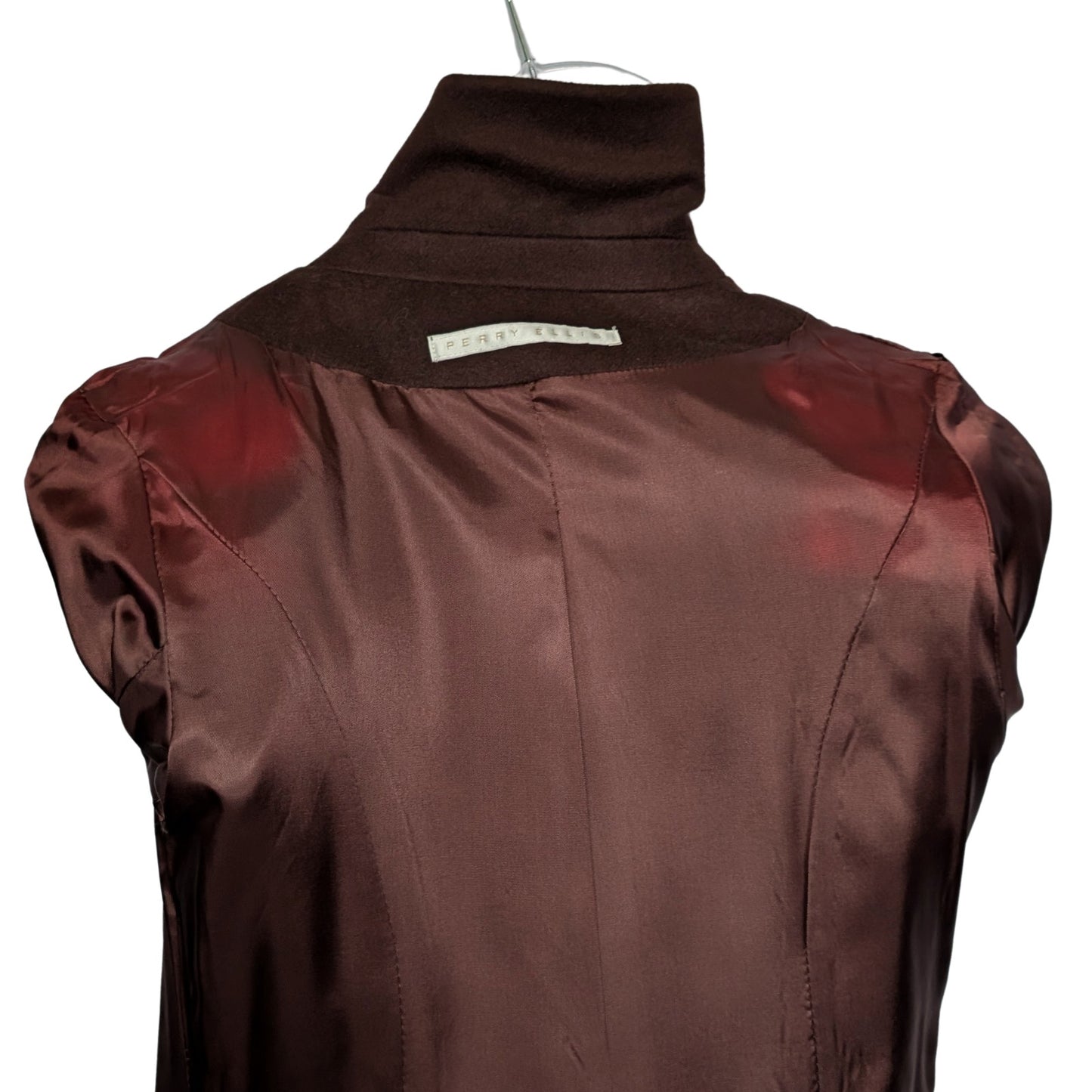 Perry Ellis 100% Merino Wool A-Line Princess Coat Chocolate Brown