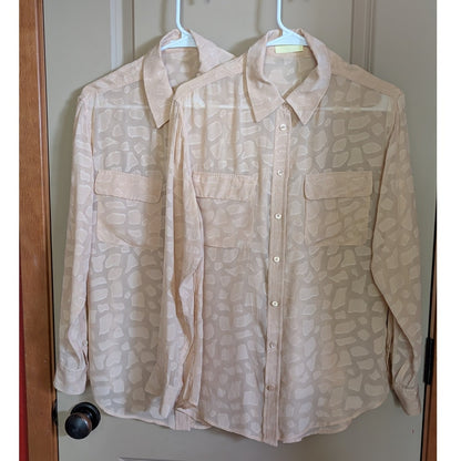 100% Silk Equipment Femme “Savannah” Silk Blouse Neutral Textured Print