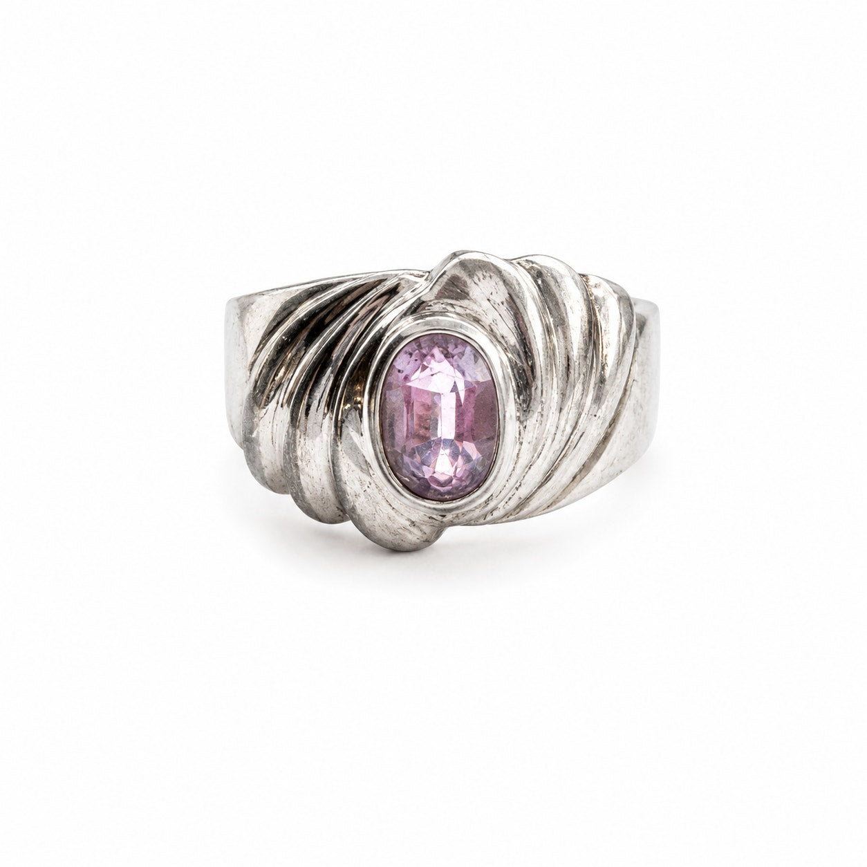 Vintage 925 Sterling Silver Amethyst Ring Size 7 Sculptural Statement Ring