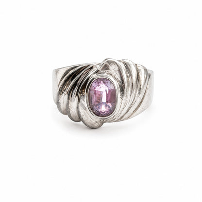 Vintage 925 Sterling Silver Amethyst Ring Size 7 Sculptural Statement Ring