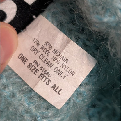Light Blue Mohair Wool Blend Cropped Turtleneck Sweater, Chunky Wide Rib Knit