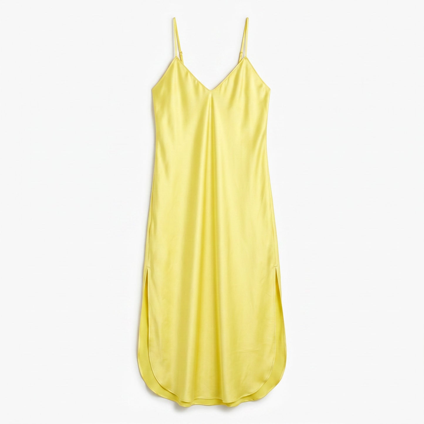 NWT 100% Silk Banana Republic  Lemon Yellow Satin Slip Maxi Dress | Spaghetti Straps | Side Slit