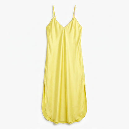 NWT 100% Silk Banana Republic  Lemon Yellow Satin Slip Maxi Dress | Spaghetti Straps | Side Slit