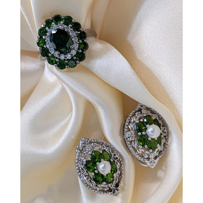 Elegant 925 Silver Chrome Diopside Ring - Size 6.75