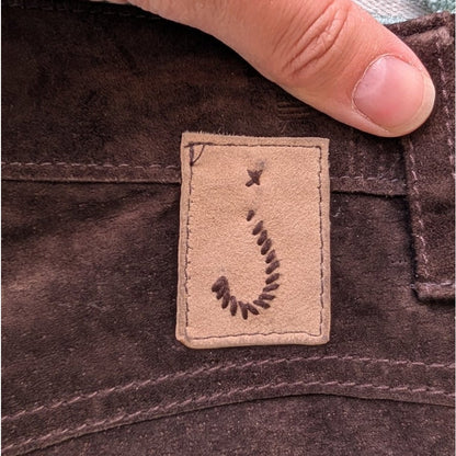 RARE Brown Super Low-Rise Genuine Suede Flare Pants