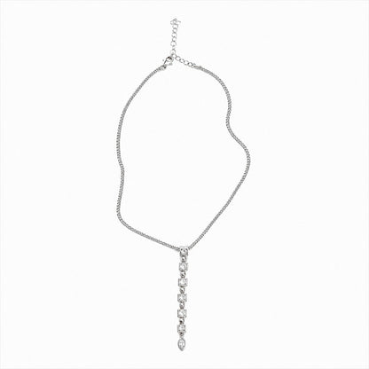 925 Italian Sterling Silver CZ Drop Necklace 925 Italy Cubic Zirconia Y Necklace