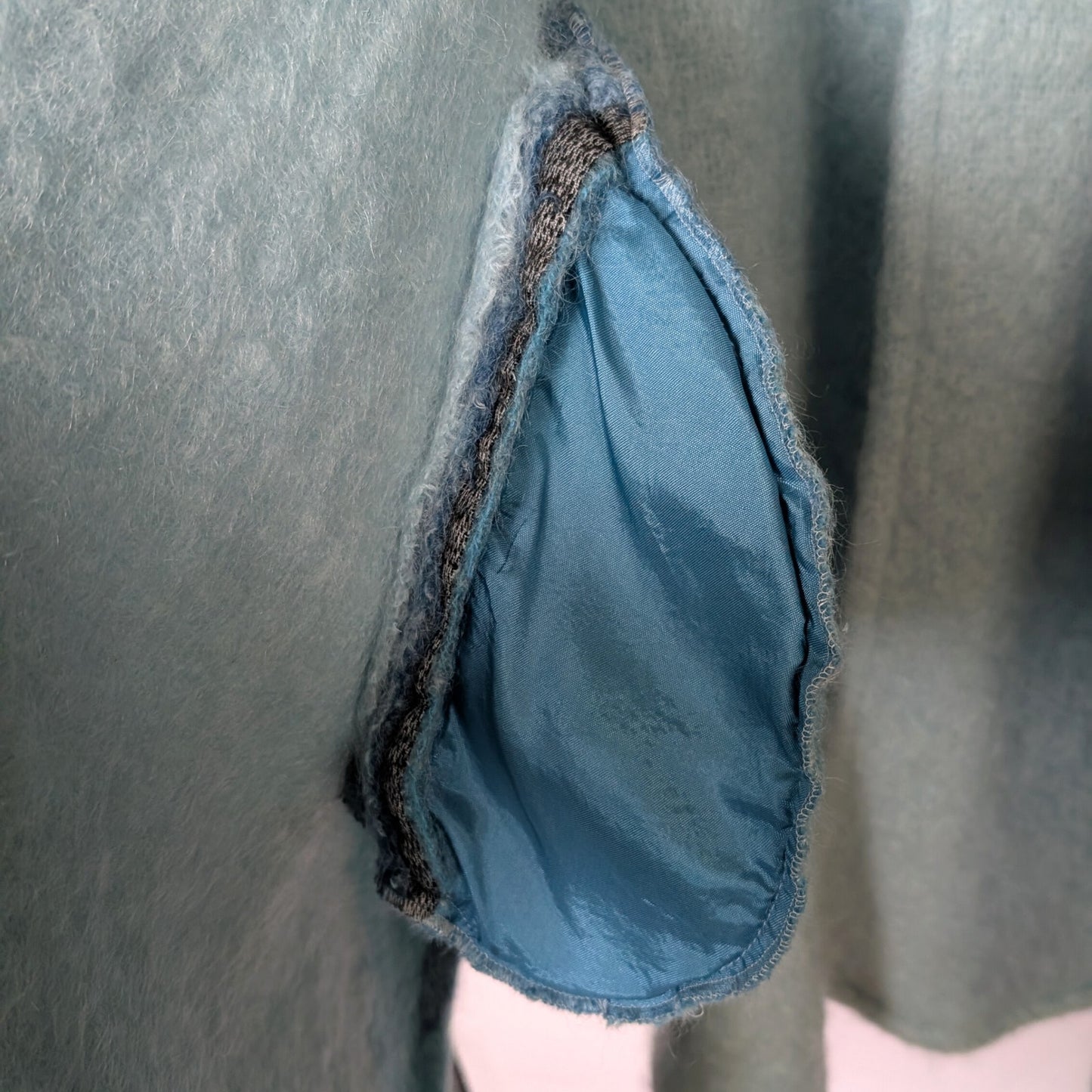Vintage Donegal Design Mohair Wool Cape Blue Ombre Ruana with Scarf