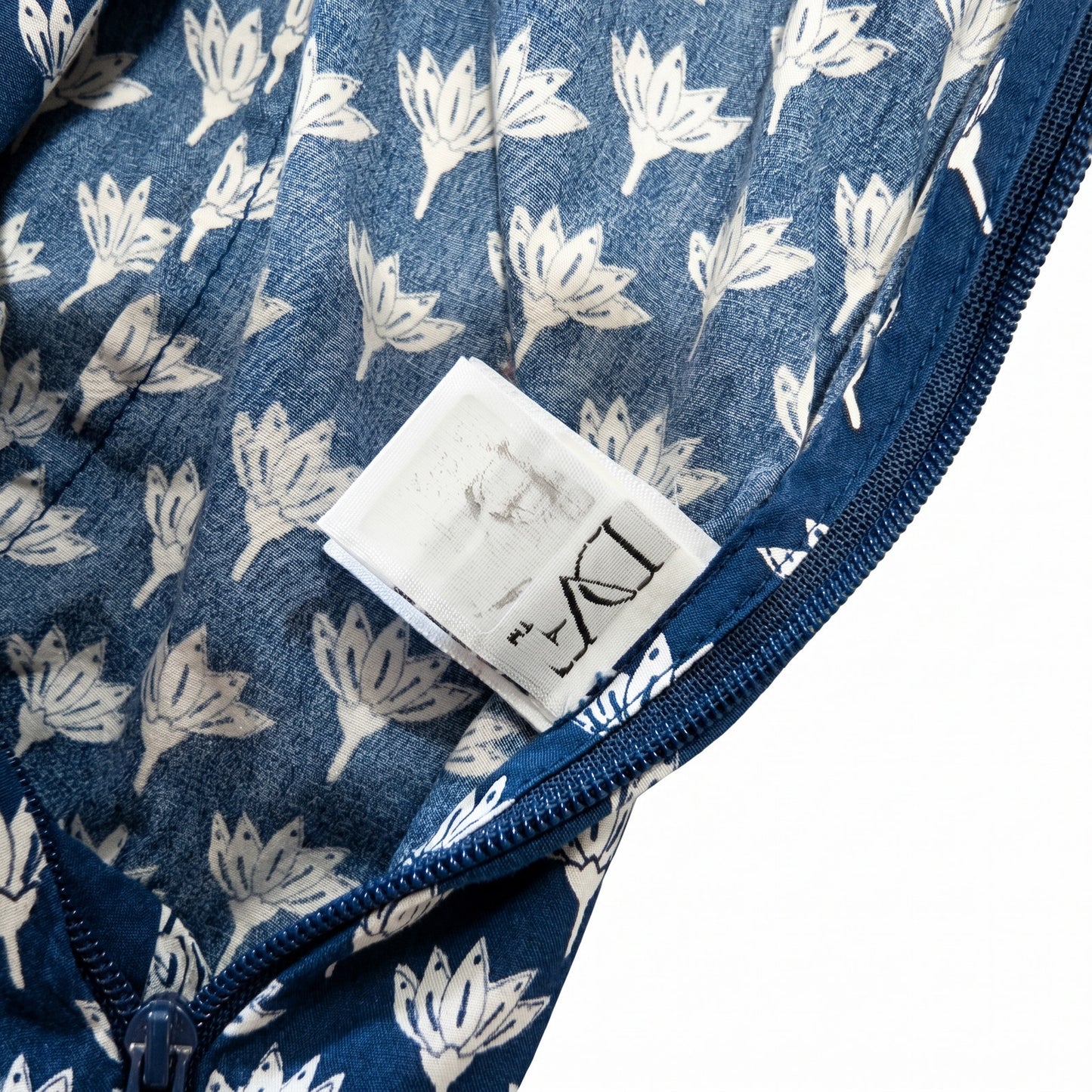 100% Cotton DVF Diane Von Furstenberg Skylar Navy Lotus Print Polo Dress | Cap Sleeves