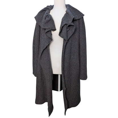 Upcycled Charcoal Wool Coat with Austrian Crystal Raindrop Embellishment