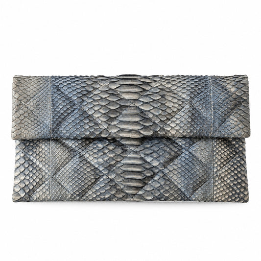 Vintage Genuine Python Clutch Gray Quilted Snakeskin Envelope Bag