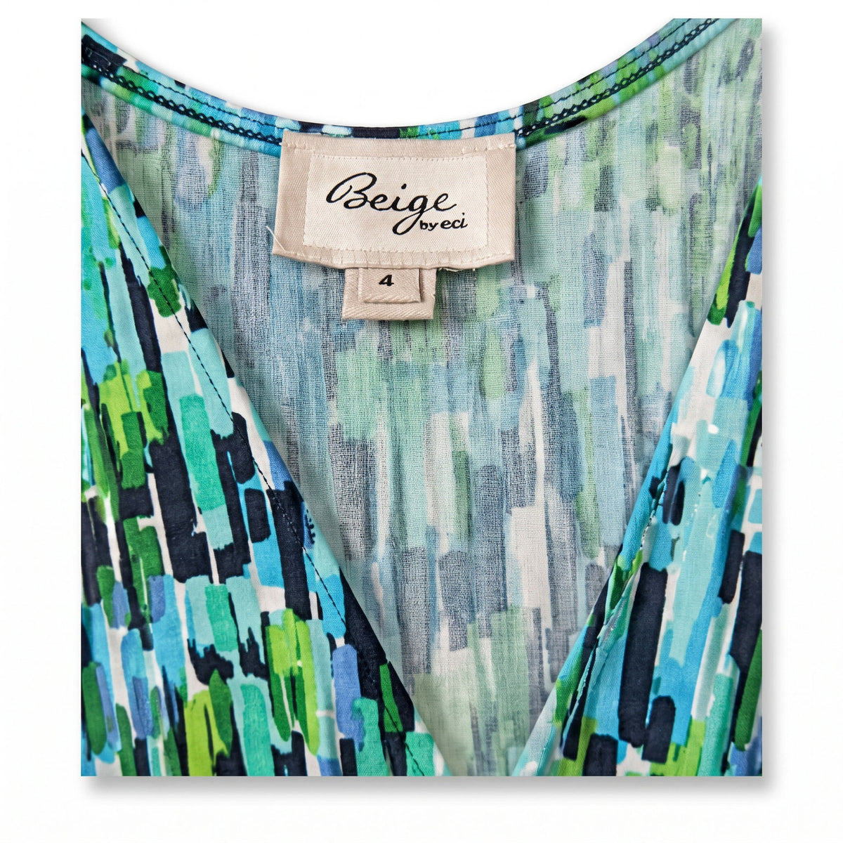 Beige Brand Aqua Teal Green Mosaic V-Neck Wrap Dress | 3/4 Sleeves