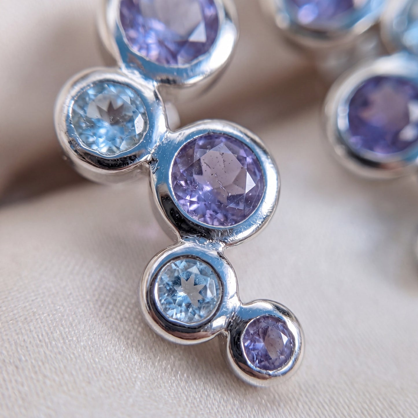 925 Sterling Silver Amethyst & Blue Topaz Stud Earrings Bezel Set Post Earrings New
