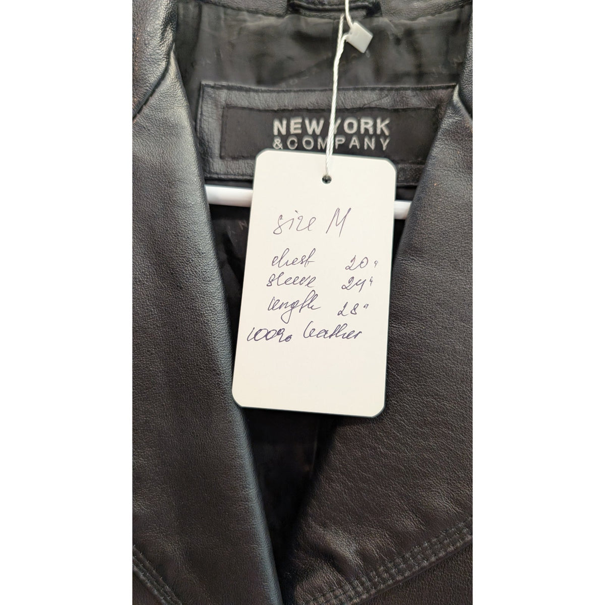 New York & Company Black Genuine Leather Blazer Jacket 3-Button Lined