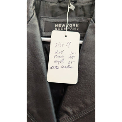 New York & Company Black Genuine Leather Blazer Jacket 3-Button Lined