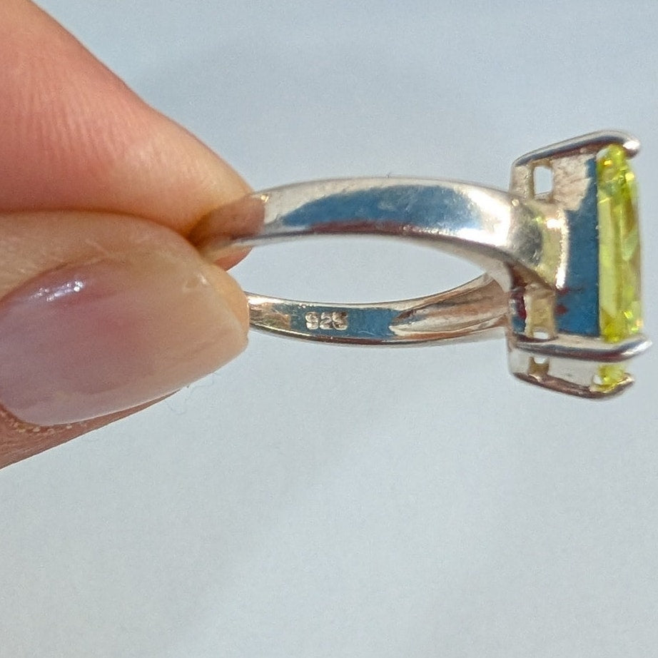 925 Stacking Sterling Silver Man Made Lemon Quartz Rings Set Size 7 & 7.5 Yellow Quartz  Silver Pair