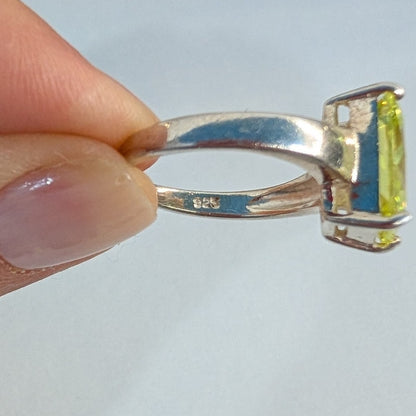 925 Stacking Sterling Silver Man Made Lemon Quartz Rings Set Size 7 & 7.5 Yellow Quartz  Silver Pair