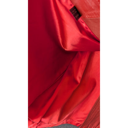 Vintage Red genuine Leather Hooded Belted Trench Coat Button Front Midi 70s