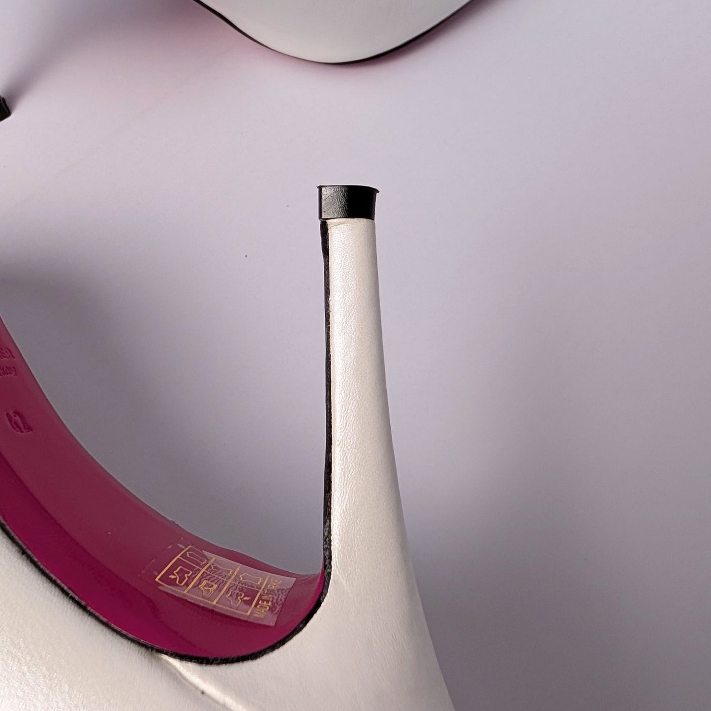 Vinci White Pearly Stiletto Heels with Fuchsia Sole Size 42