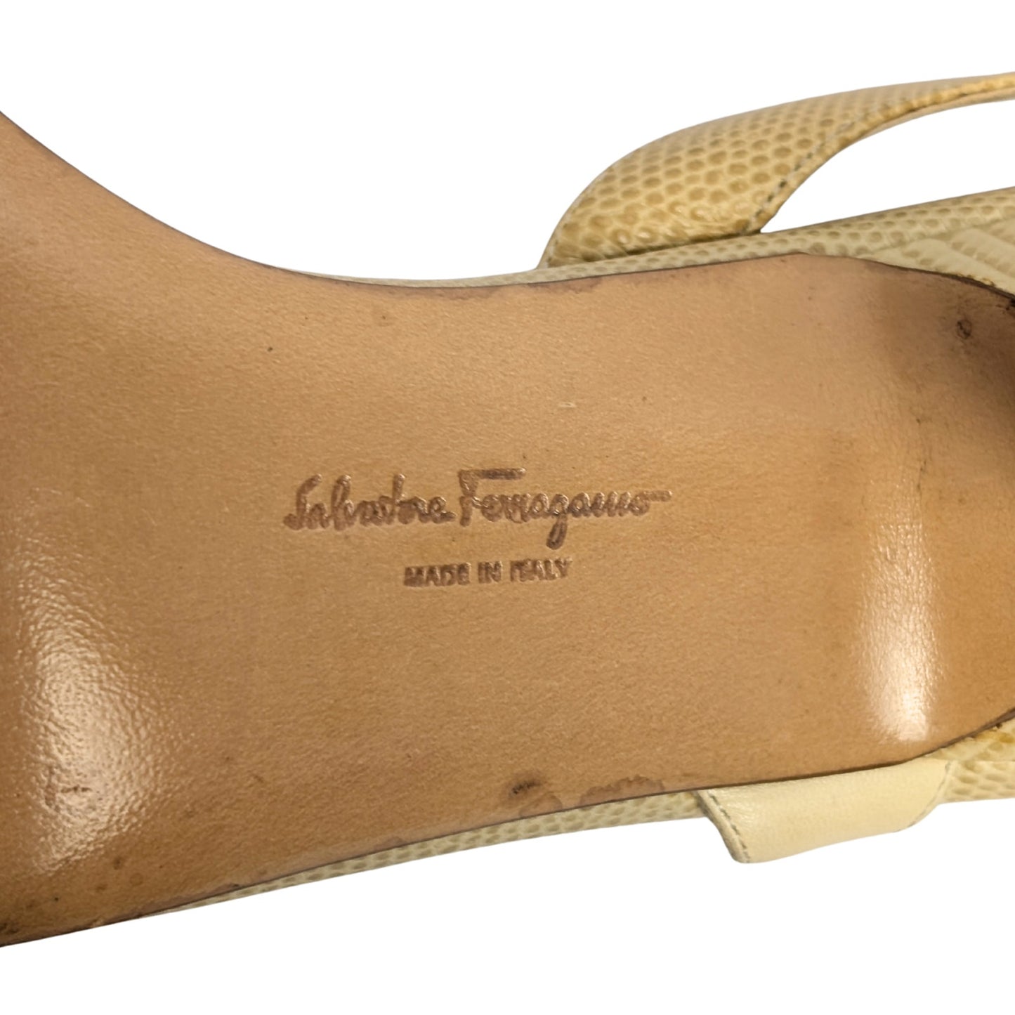 Vintage Salvatore Ferragamo Light Yellow Lizard Sandals