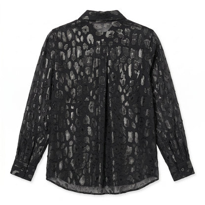 Equipment Paris Black Silk Metallic Leopard Blouse | Sheer Silk