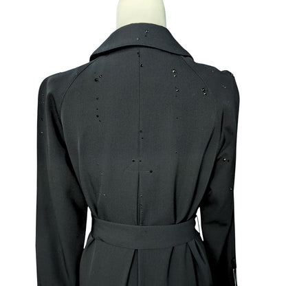 Vintage Black Wool Trench Coat with Austrian Crystal Details