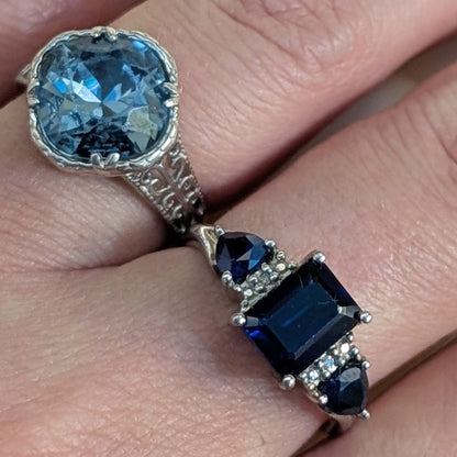 925 Sterling Silver Sapphire Ring Size 7 Blue Gemstone Statement Ring