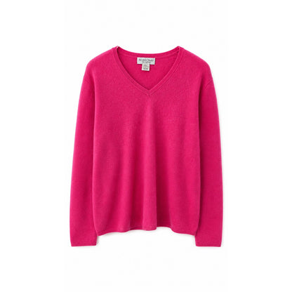 Andre Oliver 100% 2-Ply Pure Cashmere V-Neck Sweater, Fuchsia Pink, Size L