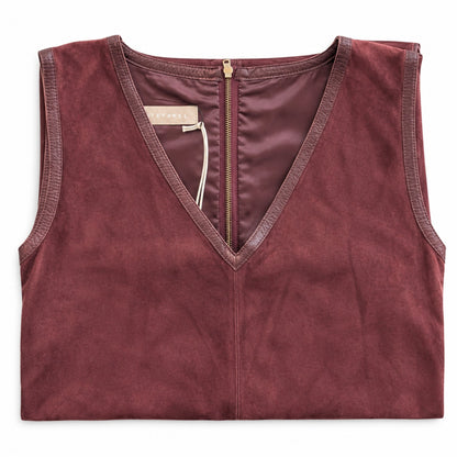 NWT Stefanel Lamb Leather Suede Dress US 6 Burgundy