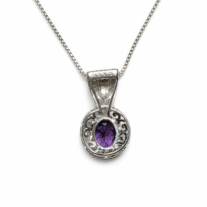 925 Sterling Silver Amethyst Jewelry Set Necklace & Stud Earrings Filigree New