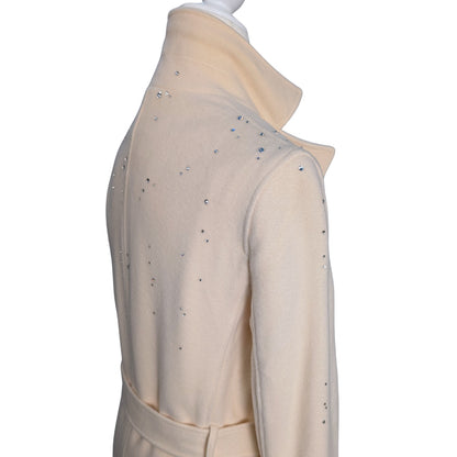 Ralph Lauren Cream Wool Wrap Coat with Austrian Crystal Embellishment