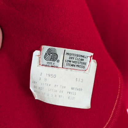 Vintage Red 100% Wool Cape with Detachable Hood and  Funnel Collar