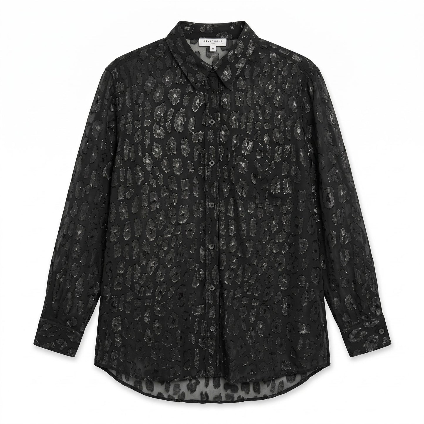 Equipment Paris Black Silk Metallic Leopard Blouse | Sheer Silk