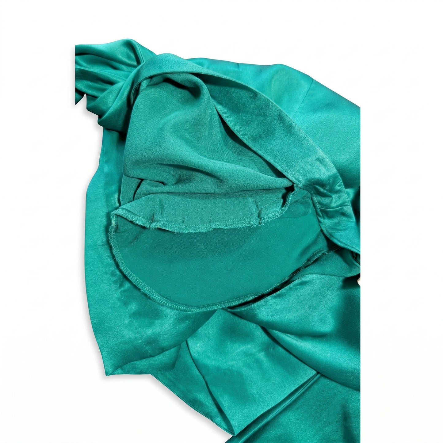 100% Silk Satin Giorgio Armani Emerald Teal  Peplum Blouse IT38 / US 2
