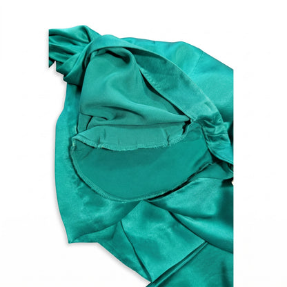 100% Silk Satin Giorgio Armani Emerald Teal  Peplum Blouse IT38 / US 2
